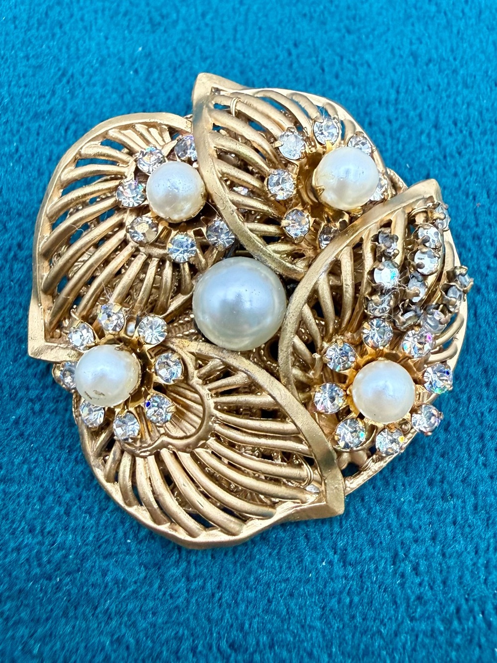 Vintage Miriam Haskell Faux Pearl & Rhinestone Brooch